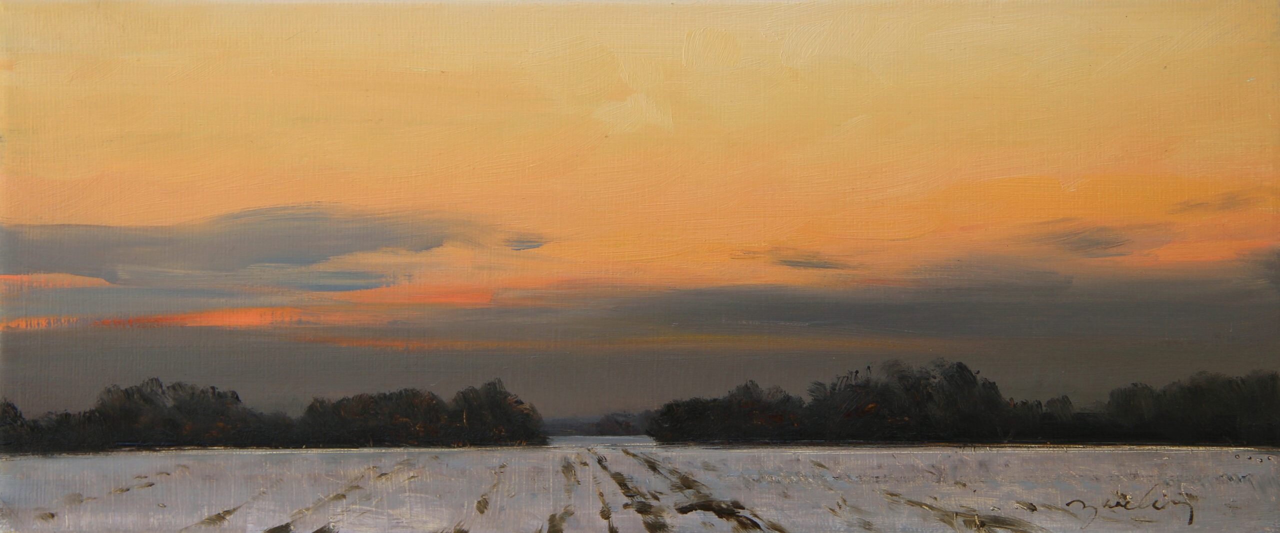 ZIMOWY ZMIERZCH olej, płótno, 17×40 2021