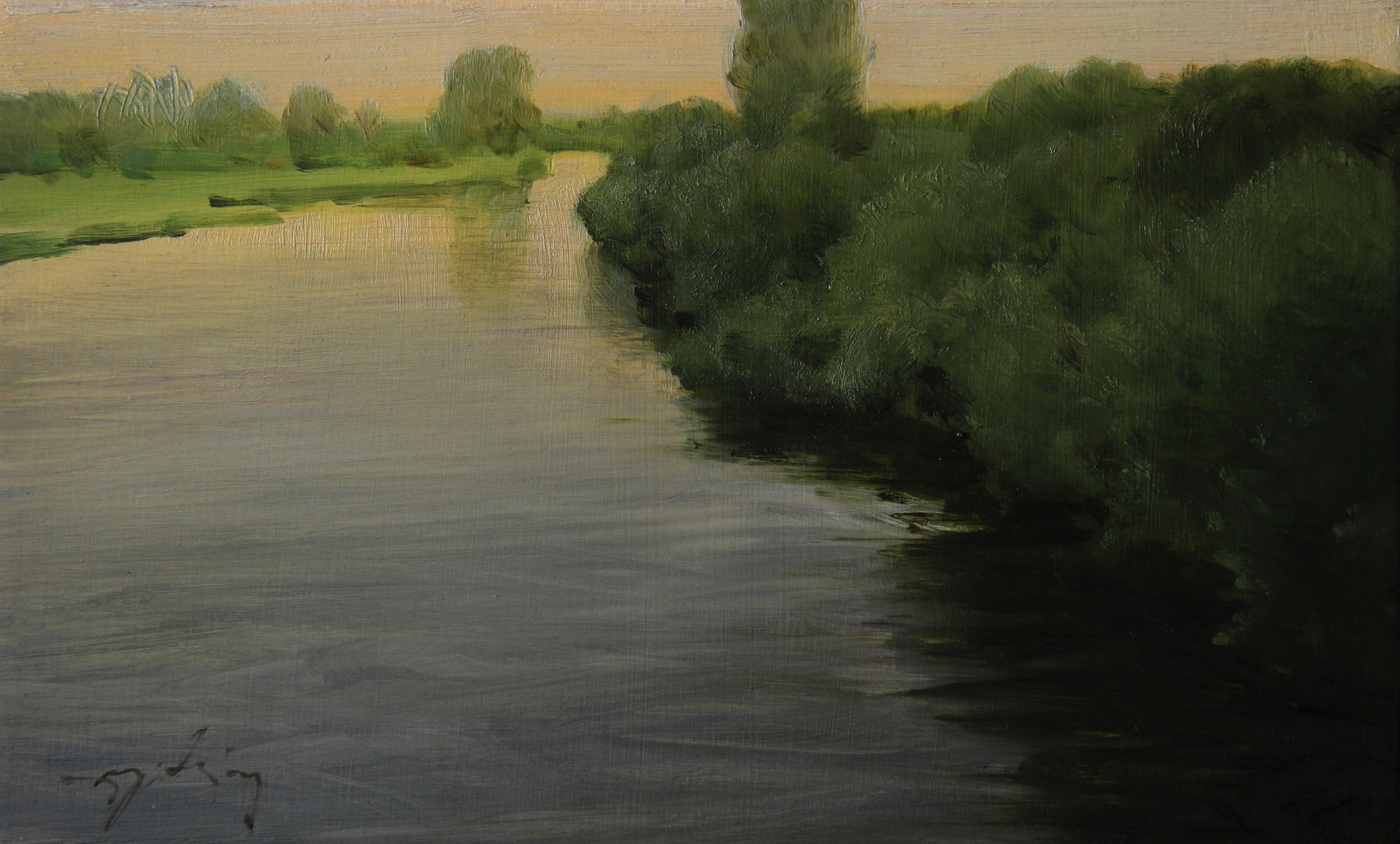 ZMIERZCH NAD RZEKĄ olej, płótno, 18×30